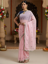Women's Georgette Pink Embellished DesignerSaree With Blouse Piece